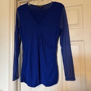 INC International Concepts Royal Blue V-Neck Long Sleeve Blouse
